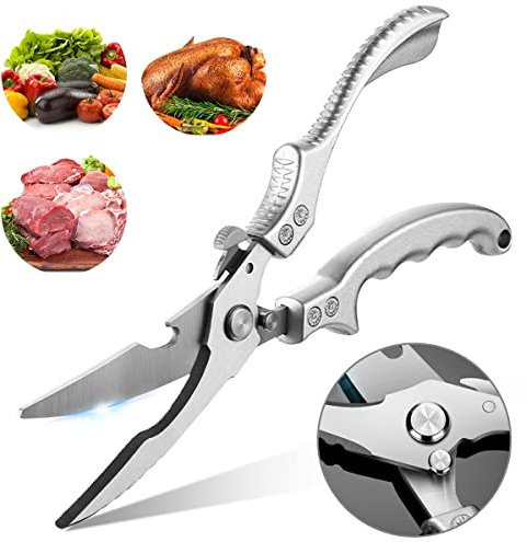 Trinciapollo, Forbici da Cucina Professionali, Forbici Multiuso in Acciaio Inossidabile Argento, Forbici Professionali per la Casa, per Tacchino, Pesce, Verdure, Oca, Barbecue, Pollo, Gamberetti