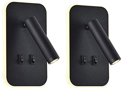 uksunvi LED Wall Mounted Lamp,Bedside Reading Wall Light,12W LED Wall Lamp, Adjustable Spotlight （3W +9W 3000K Warm Light） (2PCS Black Rectangular)