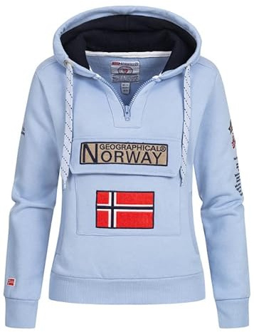 Geographical Norway Gymclass Lady - Sudaderas Mujer Con Capucha Y Bolsillos - Sudadera Manga Larga Chaqueta Caliente - Cremallera Jersey Mujeres Primavera Verano Otoño Invierno (Azul Cielo L)