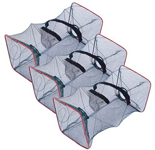 Wedhapy 3Pcs Fishing Bait Trap For Crawfish Shrimp Net,Fish Traps Foldable Nylon Fishing Outdoor Cast Cage Portable Fishing Net For Crayfish Crab Lobster Shrimp