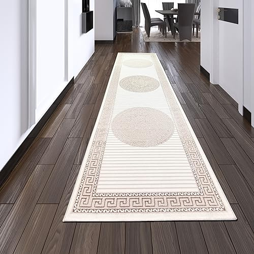 Teppich-Traum Wohnzimmer Schlafzimmer Teppich Flur Läufer lang Kurzflorteppich orientalisch elegant Orient glänzend Ornamente Creme beige 100 x 200 cm
