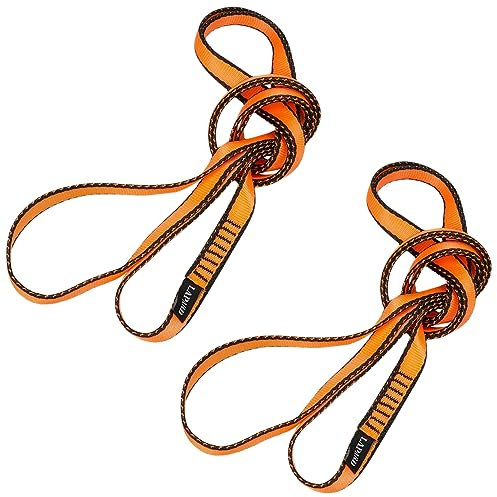 2 Stück Nylon Kletterschlinge 23KN, 19mm Breite Kletterseil Bandschlinge für Outdoor-Klettern, Yoga-Hängematte, Abseilen, Baumklettern, Outdoor-Aktivitäten - Kletterschlinge( 60-120cm) (Orange, 120cm)