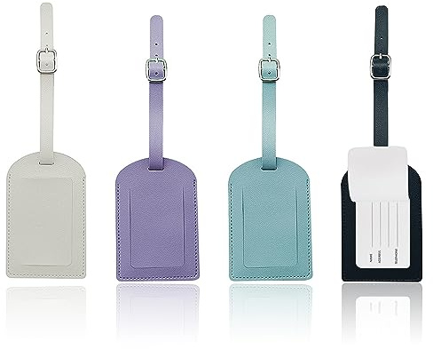 4 Piezas Etiqueta de Maleta, Etiqueta de Equipaje Impermeable de Cuero Pu Etiqueta de Maleta de Viaje de Avión Ajustable y Escribible para Maleta Mochila Maleta de Aviación