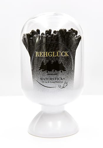 REHGLÜCK Schwarzwald, Dekorativ glasklocka fylld med cirka 120 tändstickor, 10 cm lång, med tändningsyta (vit glasklocka, tändstickor: svart kropp, )