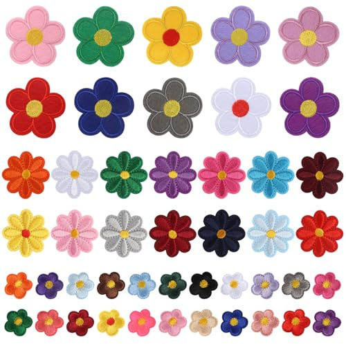Set di 46 toppe termoadesive (14 piccole margherite, 10 fiori grandi, 22 piccoli fiori), toppe floreali termoadesive per bambini, per jeans, camicie e ricami fai da te