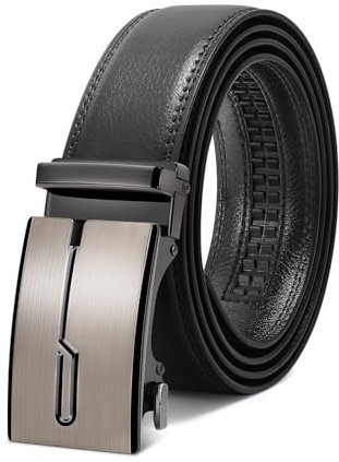 WERFORU Herrengürtel,Verstellbarer Leder-Ratschengürtel 3.5cm Passform,Herren Automatik Schnalle Gürtel für Anzug Jeans