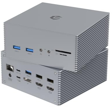 USB-C 4K till 30 Hz Triple Display, dockningsstation med laddningsstöd för MacBook Pro och Windows USB 3.1 Gen2 typ-C-system (2 HDMI, DP,7 USB-portar, 60 W USB PD)
