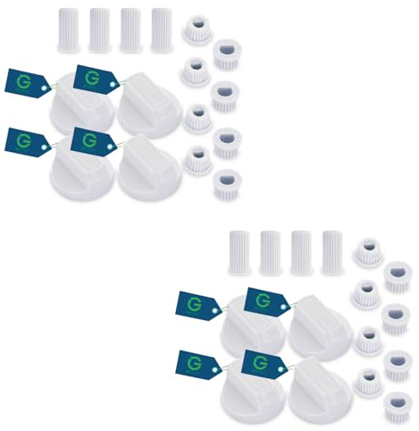 G GRIMALDI Kit 8 Manopola Universale per Piano Cottura Cucina a Gas Nero Bianco Argento Innesto 6mm 7mm 8mm, Manopole Cucina Moderna compreso Set Adattatori Asse Raso Asse Alto (8, Bianca)