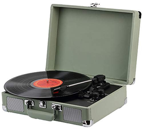 WDWDW Giradischi a Valigia con Altoparlanti integrati, Giradischi Bluetooth a 3 velocità, Supporto per Dischi da 12/10/7 Pollici, Jack per Cuffie, Lettore Vinile