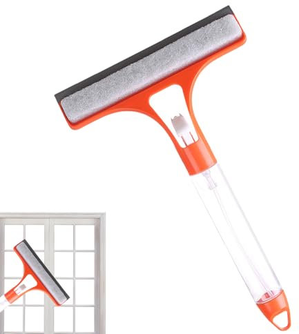 Window Squeegee – Glass Cleaning Tool, Water Spray Scrubber | Shower Door Cleaner Brush, Bathroom Tile Wiper, Multi-Surfaces Window Scraper for Glass Table Bathroom Kitchen Use