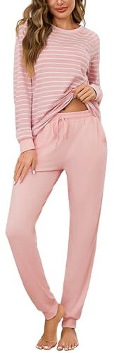 Litherday Pyjamas Dam Lång Bomull Pyjamas-set Nattkläder Vinter, ROSA, M