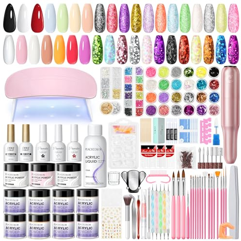 PEACECOLOR Kit Ongle Acrylique Complet En Gel Avec Ponceuse Pour Ongles, 11 Couleurs Poudre Acrylique Liquide, 3 Couleurs de Vernis à Ongles Gel et Outils Nail Art Pour Salon à Domicile