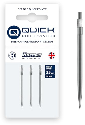 Harrows Quick Point stålspets pilpunkter | Ersättningspilar i svart & silver | 26 mm, 30 mm, 35 mm, 40 mm & 42 mm | Kompatibel med QP-system
