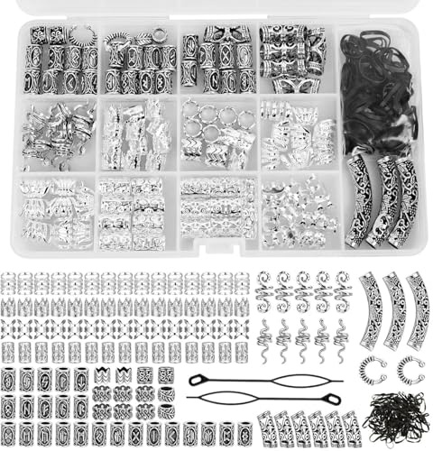 HX-pyahgtv Set med 219 vikinghårspärl - Hårpärl - Nordisk runpärl - Dreadlockssmycken - Hårrör - Skäggsmycken - För hantverk, halsband, hängsmycke, hår, skägg