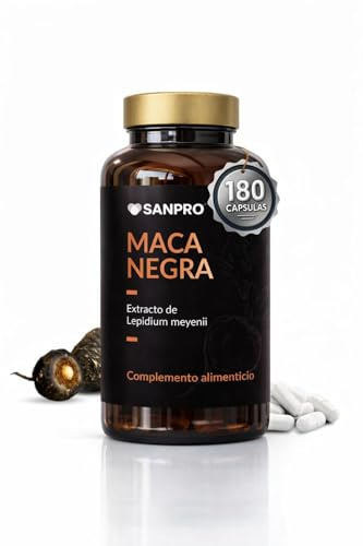 Sanpro | Maca Negra Cápsulas Extracto Seco De Maca Negra Y Zinc Para Hombres | 180 cápsulas | Suplemento Natural Para Energía Física y Mental | Apoyo Hormonal | Memoria y Rendimiento Deportivo