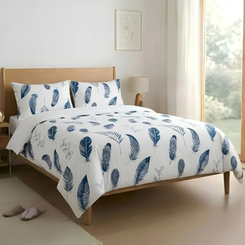 Etrexonline Juego de Funda Nórdica 3 Piezas para Cama 150 – Funda Edredón 220x240 cm y 2 Fundas de Almohada 50x75 cm – Microfibra Suave y Transpirable - Pluma Azul