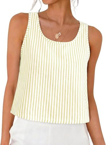 KISSMODA Womens Basic Crop Vests Summer Sleeveless Tunic Tops Gingham Stripe Fashion Tank Top