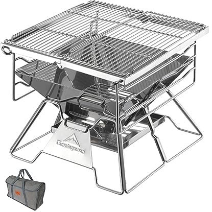 Campingmoon Barbecue Barbecue Pliable Portable Barbecue à Charbon Grill en Acier Inoxydable Poêle à Bois Barbecue Cuisinière pour Extérieur/Jardin/Camping/Pique-nique/Fête (X-deux)