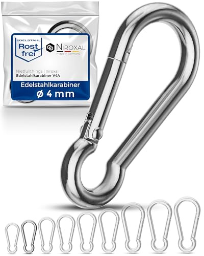 Karabinerhaken Edelstahl V4A A4 ohne Kausche – 4 x 40 mm – 10 Stück – rostfrei – Marinequalität – für leichte & dekorative Anwendungen