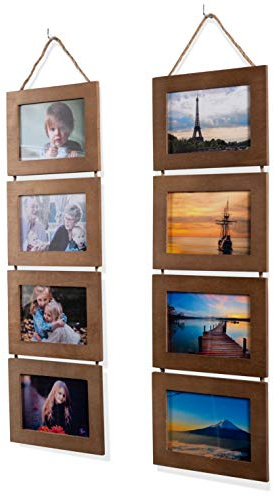 Wallniture Aries Vertical Wall Decor Picture Frames 4x6 Inch, 8 Opening Photo Collage Set of 2 (Walnut)