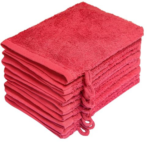 NatureMark 10x Waschhandschuhe aus Frottee 100% Baumwolle – Weich und Robust, Ideal für die tägliche Pflege und Gäste – Rot, 15x21 cm