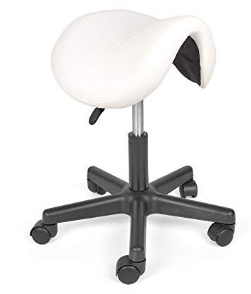 Mingone Sattelstuhl mit Rollen Rollhocker Höhenverstellbar Sattelhocker Bürohocker Ergonomisch Kosmetikstuhl Praxishocker Friseur Hocker 360 ° Drehung ,Weiß