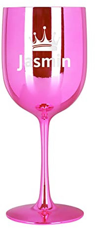 Herz & Heim® Weinkelch hochglänzend mit Gravur aus Kunststoff 460 ml Pink, Krone