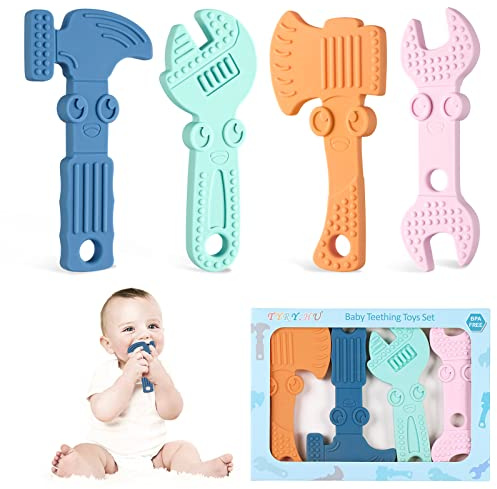 TYRY.HU Mordedor Bebe Juguetes Dentición Bebés de Silicona Natural BPA Gratis Natural Juguetes Niños 1 Año 6-12 Meses Frozen Refrigerante Aliviar El Dolor De Encías(B)