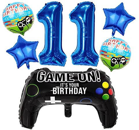 Liitata Videojuego 11 cumpleaños decorativo para niños, jugadores, cumpleaños, decoración número 11 globos de aluminio color azul gran controladores juego estrella para niños jóvenes cumpleaños fiesta