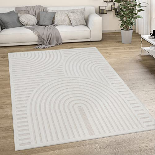 Paco Home Outdoor Teppich wetterfest & langlebig Moderne Boho-Designs mit 3D-Effekt Skandi-Look UV-beständig & robust für Balkon, Garten, Wohnzimmer & Küche, Grösse:120x160 cm, Farbe:Creme 4