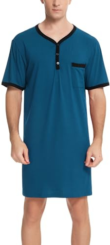 Yukiuiny Maglie Pigiama Uomo Abbigliamento da Notte Cotone Camicie Lunghe per Dormire,Maniche Corte-1-Blu/3XL