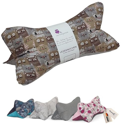 Leseknochen Nackenkissen Tiere bequem und waschbar! Handgestopft und genäht in Deutschland - Nutzbar als Nackenrolle Kissen Nackenrolle (Miau braun)