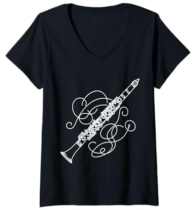 Femme Clarinettes Line Art For Musiciens Clarinette T-Shirt avec Col en V