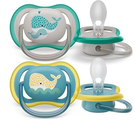 Philips Avent ultra air Schnuller - 2er Pack, BPA-freier, atmungsaktiver Schnuller für Babys ab 18 Monaten, inklusive Transport- und Sterilisationsbox, Wal/Wal (Modell SCF349/24)