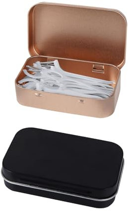 Adorila 2 Stück Zahnseide tragbare Hülle, nachfüllbarer Glide Zahnseide Aufbewahrungsbehälter, Reise Metall Dental Pick Spender (Schwarz, Gold)