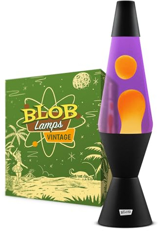 Blob Lamps® Liquid Motion Lamp Vintage Orange Wax Purple Liquid Matt Black Metal Base & Cap 14.5” Mood Lamp Light