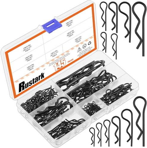 Rustark 145 Stück 6 Größen R-Clips Splinte sortiment Kit Federstecker Set Karosserieklammern Verzinkte Sicherungssplinte Sicherungssplint Haltestifte Clips für Traktor, Rasenmäher, Anhänger