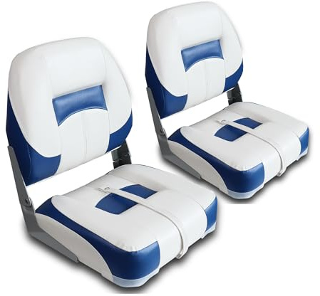 Vancus Folding Boat Seat Padded Boat Chair with Backrest Marine Bass Jon Fishing Boat Seat 2-Pack (White&Blue)