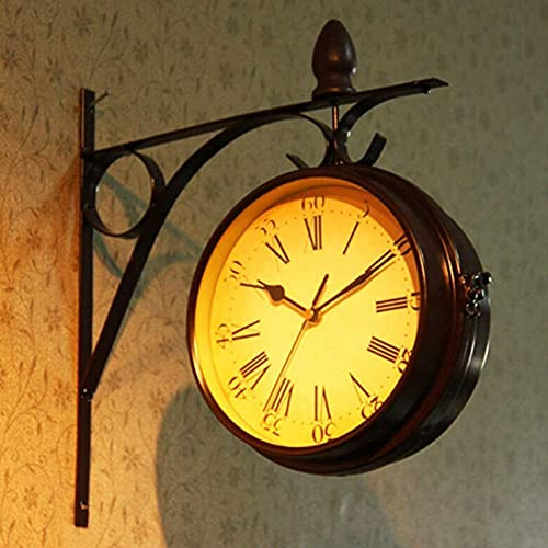 ZCCZJS Reloj de Pared para jardín al Aire Libre, Reloj de Pared de estación, Reloj de jardín de Doble Cara con Soporte Exterior, Reloj Impermeable para Exteriores, decoración Interior y Exterior