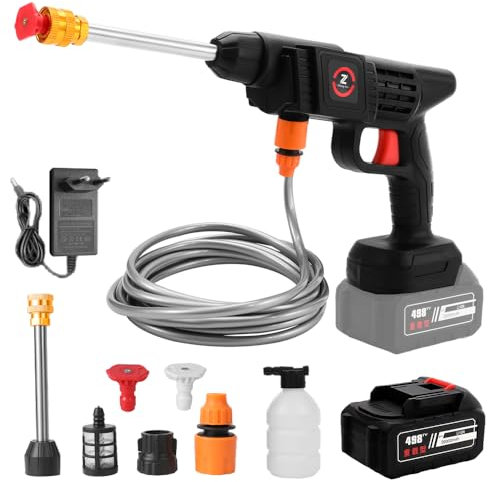 Kabelloser Hochdruckreiniger, 21 V, 50 bar, Hochdruckreiniger mit Akku, tragbarer Hochdruckreiniger mit Schlauch aus Schaumstoff, für Reinigung und Bewässerung (1 x 3 Ah Akku)