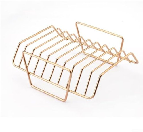 Grille de barbecue en acier inoxydable résistant à la chaleur antiadhésif portable simple pour côtelettes d'agneau pour camping et pique-nique (doré)