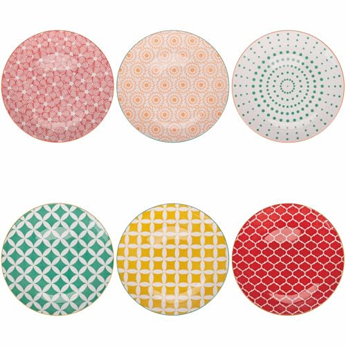 Villa d'Este Home Tivoli Juego de 6 platos de postre de porcelana, doble decoración, Confusion in Colors