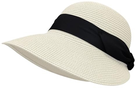 Feelorna Sombrero de paja para mujer, protección UV, sombrero de paja con ala ancha, transpirable, sombrero de playa, sombrero de verano plegable para viajes y vacaciones