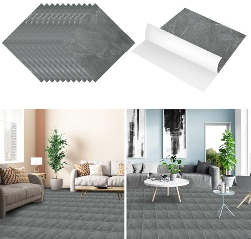 Monucep PVC Bodenbelag Vinylboden Selbstklebend, 30cm x 30cm, 6 m²/ 66 Fliesen Selbstklebende Vinyl-Fliesen wasserdicht, Holzoptik, für Küche, Badezimmer,Grau Marmor