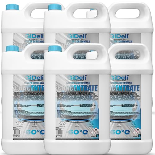 GiDeli Anticongelante concentrado para parabrisas, 6 x 5 l, anticongelante de -60 °C, agua para limpieza contra heladas, limpiador de parabrisas de invierno