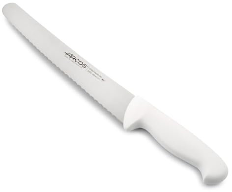 Arcos Coltello da Pasticceria in Acciaio Inossidabile Nitrum con Lama da 250 mm – Ideale per Tagliare e Sezionare Basi per Torte – Manico Ergonomico in Polipropilene, Serie 2900, Colore Bianco