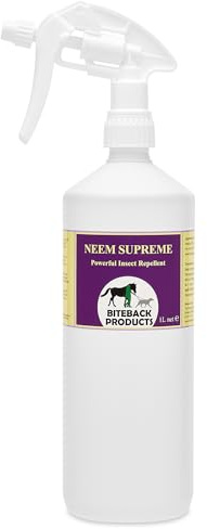 Biteback Products Neem Supreme™ - Ultimate Insect Barrier Spray, Effective Protection for Horse Fly, Midge, Mosquito, Tick Defence with 20% Icaridin Picaridin and Pure Neem Margosa Oil - 1 Litre