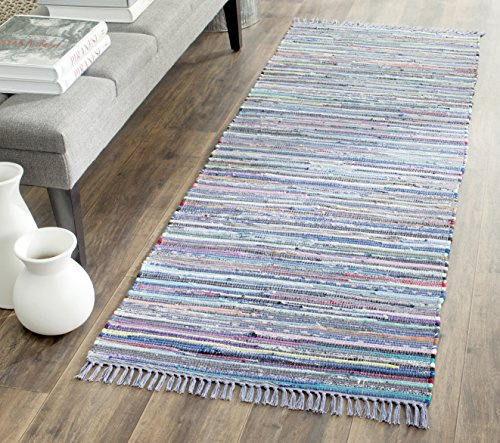 SAFAVIEH Rag Rug Collection Runner Rug - 2'3 x 6', Purple & Multi, Handmade Boho Stripe Cotton, Ideal for High Traffic Areas in Living Room, Bedroom (RAR121D)