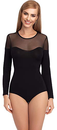 Merry Style Body Donna a Manica Lunga BD106 (Nero, L)