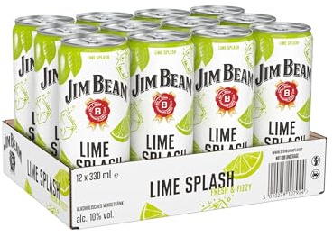 Jim Beam Bourbon & Lime Splash Dose | Kentucky Straight Bourbon Whiskey mit Limettenlimonade | eine perfekte Mischung | 10% Vol | Einweg, 12 x 330ml